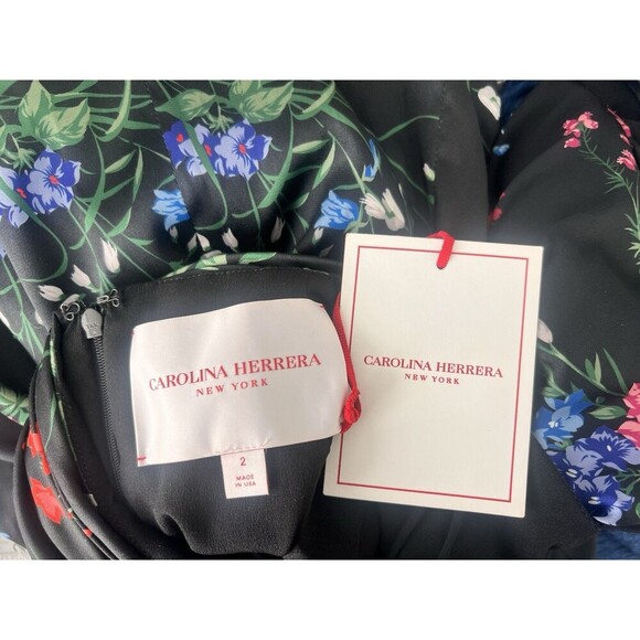 Carolina Herrera Floral Print Crossover Cutout Puff Sleeve Maxi Dress Gown 2 NWD - Picture 13 of 14